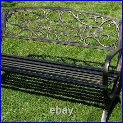 50 Welcome Decorative Patio Garden Outdoor Park Bench Seat Backyard, Bronze