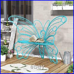 50 inch Cast Iron Metal Garden Outdoor Bench Butterfly Chair Garden Decor Blue
