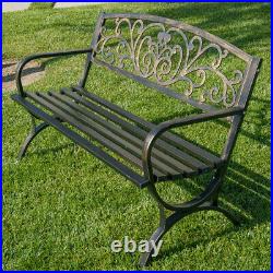 50-inch Outdoor Bench Patio Backyard Metal Garden Furniture Seat Bronze/Black