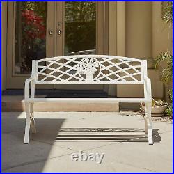 50 inch Outdoor Park Bench Garden Backyard Chair Porch Seat Steel Frame, White