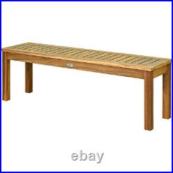 52 Outdoor Acacia Wood Dining Bench Chair with Slatted Seat for Patio Garden