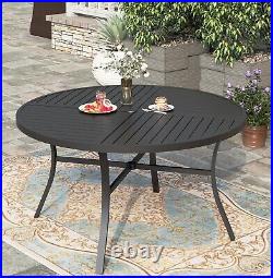 54 Outdoor Dining Table Metal Steel Slat Round Patio Table with Umbrella Hole