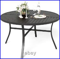 54 Outdoor Dining Table Metal Steel Slat Round Patio Table with Umbrella Hole