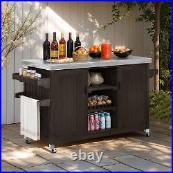 59 Outdoor Storage Cabinet Wood Patio Bar Tables Movables Grill Cart Food Prep