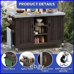 59 Outdoor Storage Cabinet Wood Patio Bar Tables Movables Grill Cart Food Prep