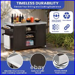 59 Outdoor Storage Cabinet Wood Patio Bar Tables Movables Grill Cart Food Prep