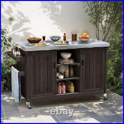 59 Outdoor Storage Cabinet Wood Patio Bar Tables Movables Grill Cart Food Prep