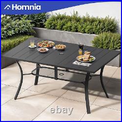 59 Patio Outdoor Dining Table Metal Frame All Weather with Umbrella Hole Black