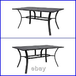 59 Patio Outdoor Dining Table Metal Frame All Weather with Umbrella Hole Black