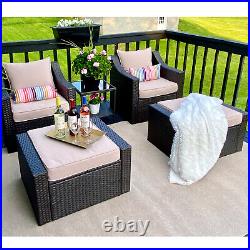 5PCS 2 Person Patio Conversation Sets Outdoor Furniture with Cushsions Ottoman