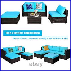 5PCS Cushioned Rattan Patio Conversation Set Outdoor Furniture Set with Ottoman
