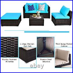 5PCS Cushioned Rattan Patio Conversation Set Outdoor Furniture Set with Ottoman