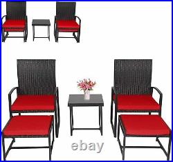 5PCS Deck Porch Rattan Chair, Wicker Furniture Set with Ottoman and Table Outdoor