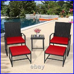 5PCS Deck Porch Rattan Chair, Wicker Furniture Set with Ottoman and Table Outdoor