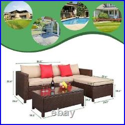 5PCS Livingroom Rattan Wicker Sectional Sofa Patio Furniture Ottoman Cushion Set