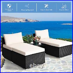5PCS Outdoor Furniture Set Patio Rattan Wicker Armless Chair Ottoman with Cushion