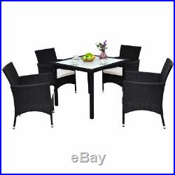 5PCS Outdoor Patio Black Rattan Table Chair Furniture Set With Seat Cushions New