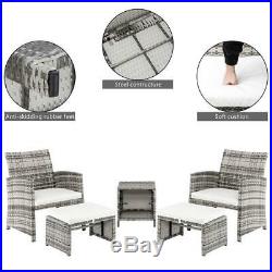 5PCS Outdoor Patio Furniture Rattan Wicker Sofa Set Tea Table Chairs Set Gray US