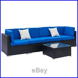 5PCS Outdoor Patio PE Rattan Wicker Sofa Set Sectional Furniture Black