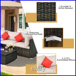 5PCS Outdoor Patio Rattan Furniture Set Sectional Conversation WithBeige Cushion