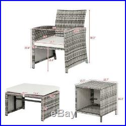 5PCS Outdoor Patio Rattan Wicker Sofa Furniture Set Footstool /w Cushions