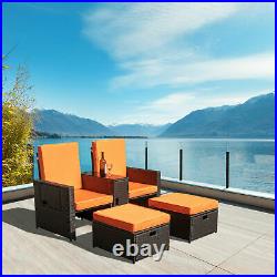 5PCS Outdoor Sofa Set Rattan Patio Furniture Set With Cushions/Table/Ottoman New