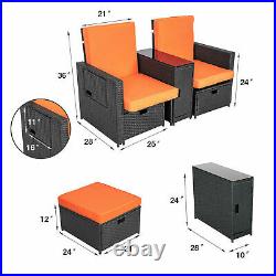 5PCS Outdoor Sofa Set Rattan Patio Furniture Set With Cushions/Table/Ottoman New