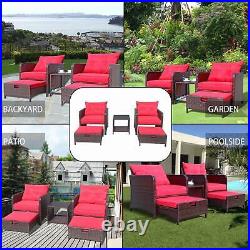 5PCS Oversized Patio Rattan Conversation Furniture Set with Ottoman & Side Table