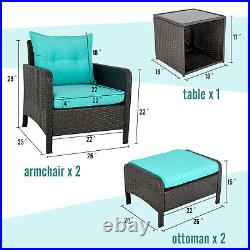 5PCS Patio Furniture Outdoor Wicker Rattan Sofa Cushion Conversation Set Garden