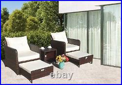 5PCS Patio Furniture Sectional Sofa Set Outdoor Rattan Wicker Couch WithFoot Stool