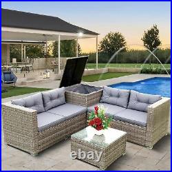 5PCS Patio Furniture Set Outdoor Garden Wicker RattanChair Sectional Sofa Couch