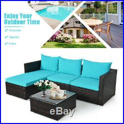 5PCS Patio Furniture Set Sectional Conversation Sofa Set with Coffee Table Blue