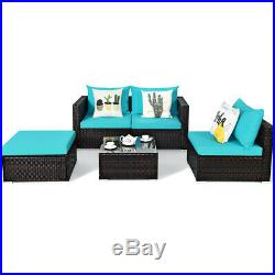 5PCS Patio Furniture Set Sectional Conversation Sofa Set with Coffee Table Blue