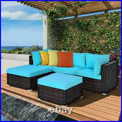 5PCS Patio Rattan Furniture Set Sectional Conversation Sofa Outdoor Turquoise