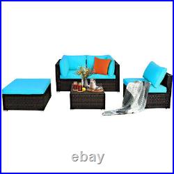 5PCS Patio Rattan Furniture Set Sectional Conversation Sofa Outdoor Turquoise