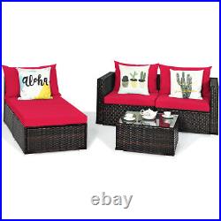 5PCS Patio Rattan Furniture Set Sectional Conversation Sofa with Coffee Table Red
