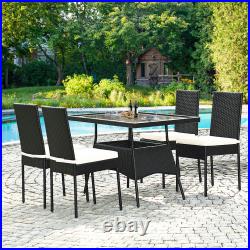 5PCS Patio Wicker Dining Set Outdoor Rattan Furniture Set with Cushion