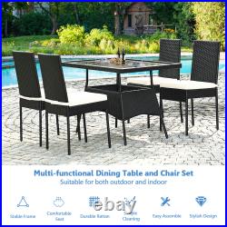 5PCS Patio Wicker Dining Set Outdoor Rattan Furniture Set with Cushion