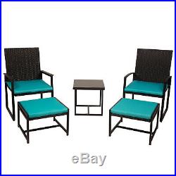 5PCS Patio Wicker Furniture Set Bistro Chair With Table Cushioned Ottoman Outdoor