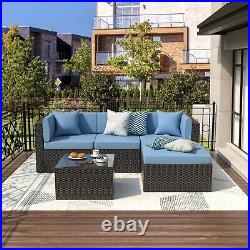 5PCS Rattan Patio Furniture Set PE Wicker Outdoor Sectional Sofa Set withCushions