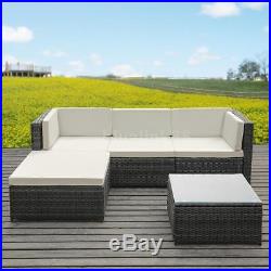 5PC Outdoor Furniture Sectional PE Wicker Patio Rattan Sofa Set Beige Couch Q4P1
