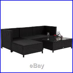 5PC Outdoor Furniture Sectional PE Wicker Patio Rattan Sofa Set Couch Black