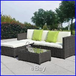5PC Outdoor Patio Sofa Set Sectional Furniture PE Wicker Rattan Deck Couch Brown