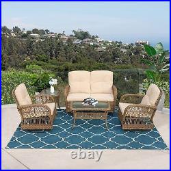 5PC Outdoor Patio Wicker Conversation Set With Glider Loveseat Swivel Rocker Table