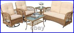 5PC Outdoor Patio Wicker Conversation Set With Glider Loveseat Swivel Rocker Table