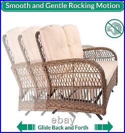 5PC Outdoor Patio Wicker Conversation Set With Glider Loveseat Swivel Rocker Table