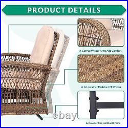 5PC Outdoor Patio Wicker Conversation Set With Glider Loveseat Swivel Rocker Table