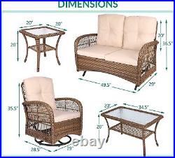 5PC Outdoor Patio Wicker Conversation Set With Glider Loveseat Swivel Rocker Table