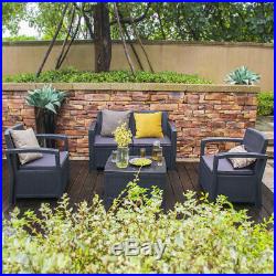 5PC Patio PE Rattan Wicker Sofa Set Cushined Couch Furniture Outdoor Garden NEW