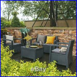 5PC Patio Rattan Wicker Sofa Set Cushined Couch Furniture Outdoor Garden